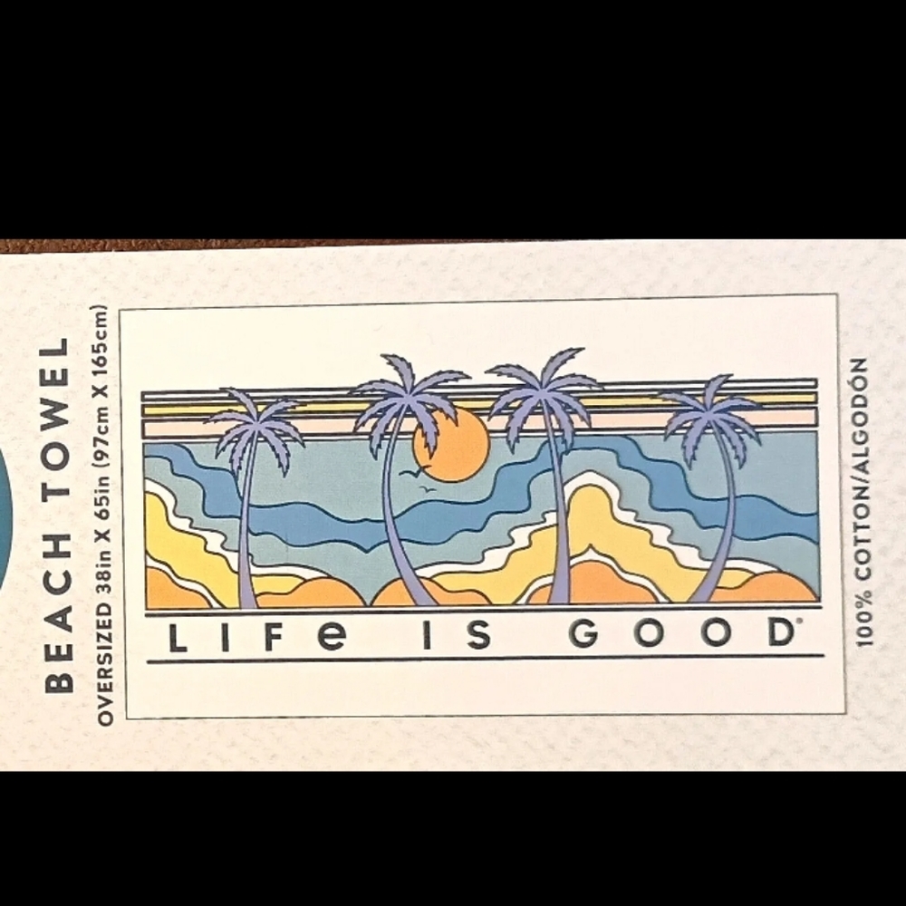 Life Is Good Tropical Palms Scene Giant Beach Towel 38 x 65" New NOS Tags 2023 - Picture 3 of 8